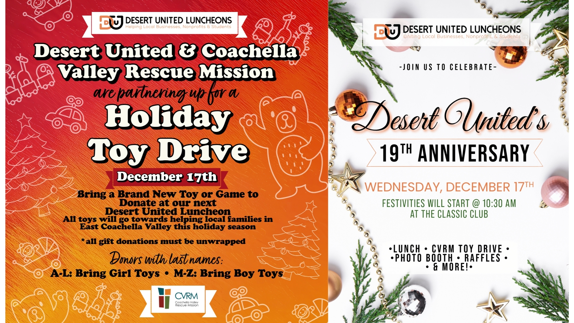 Desert United Celebrates 19 Years with a Holiday Luncheon & Toy Drive